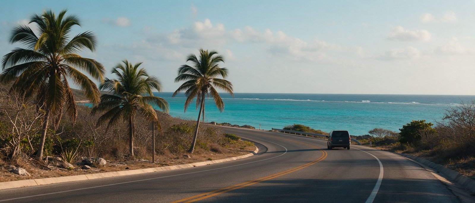 Carretera costera hacia Bayahibe con el mar al fondo